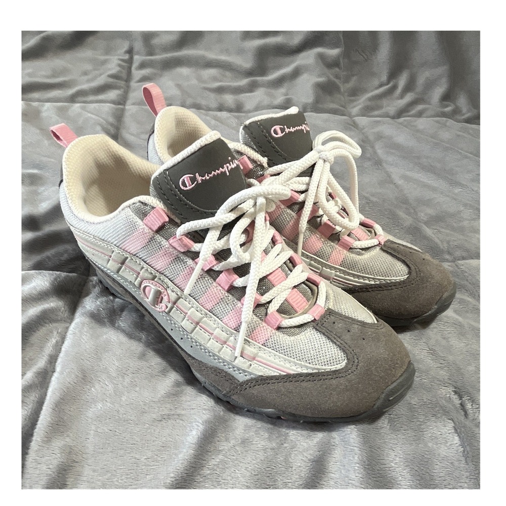 Champion Women's Lace-Up Mesh Low Top Athletic Sneakers Gray/Pink/White Size 7